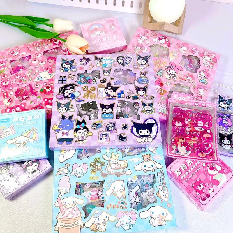 Hộp 100 tấm sticker cute nhiều mẫu trang trí dán tập vở, bình nước, bút nước
