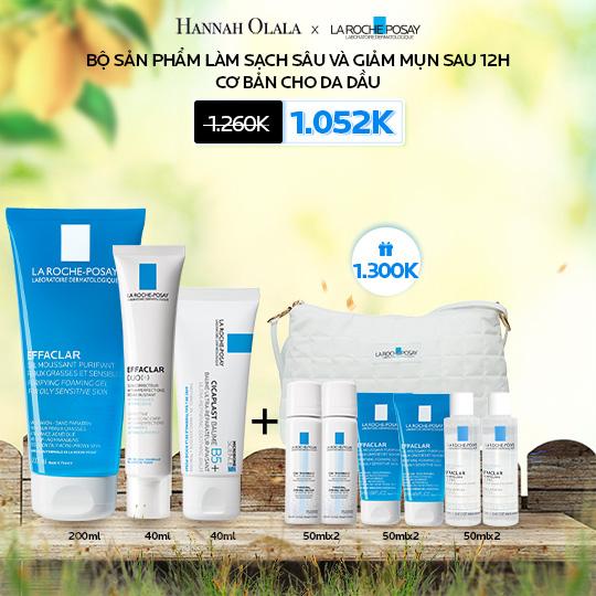 LRP X HANNAH BỘ SẢN PHẨM LÀM SẠCH SÂU VÀ GIẢM MỤN SAU 12H CƠ BẢN CHO DA DẦU GỒM GEL RỬA MẶT VÀ BỘ KEM DƯỠNG Tặng 2 Xịt khoáng làm sạch và dịu da 50ml + 2 Nước tẩy trang50ml + 2 Gel rửa mặt làm sạch cho da dầu 50ml + 1 Túi đeo chéo LA ROCHE POSAY
