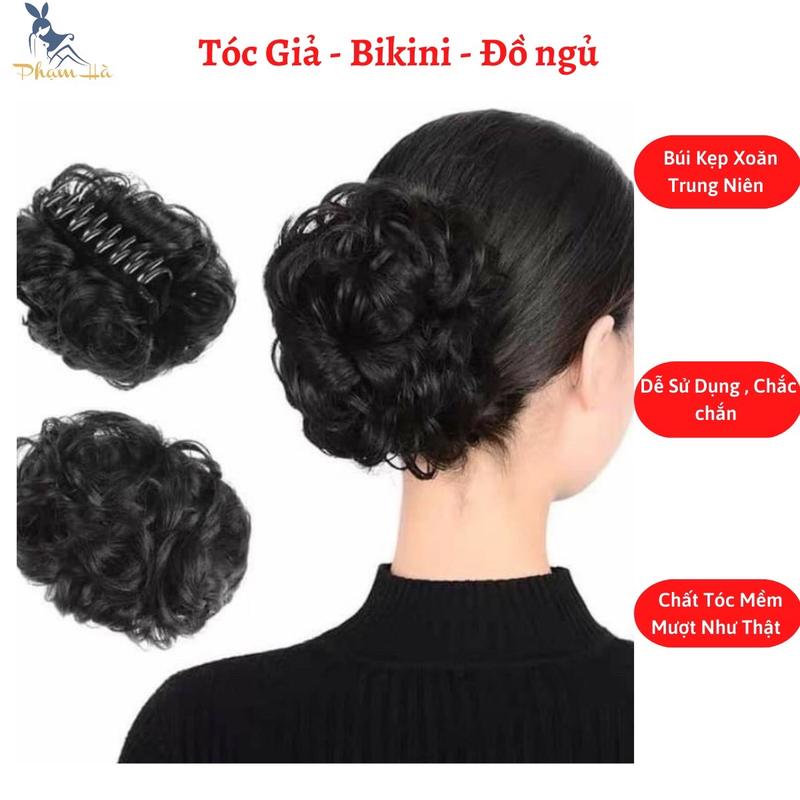 { GIẢM 70k } Búi Kẹp Trung Niên Tóc Búi Kẹp Xoăn Tóc Giả Phạm Hà Women Wig
