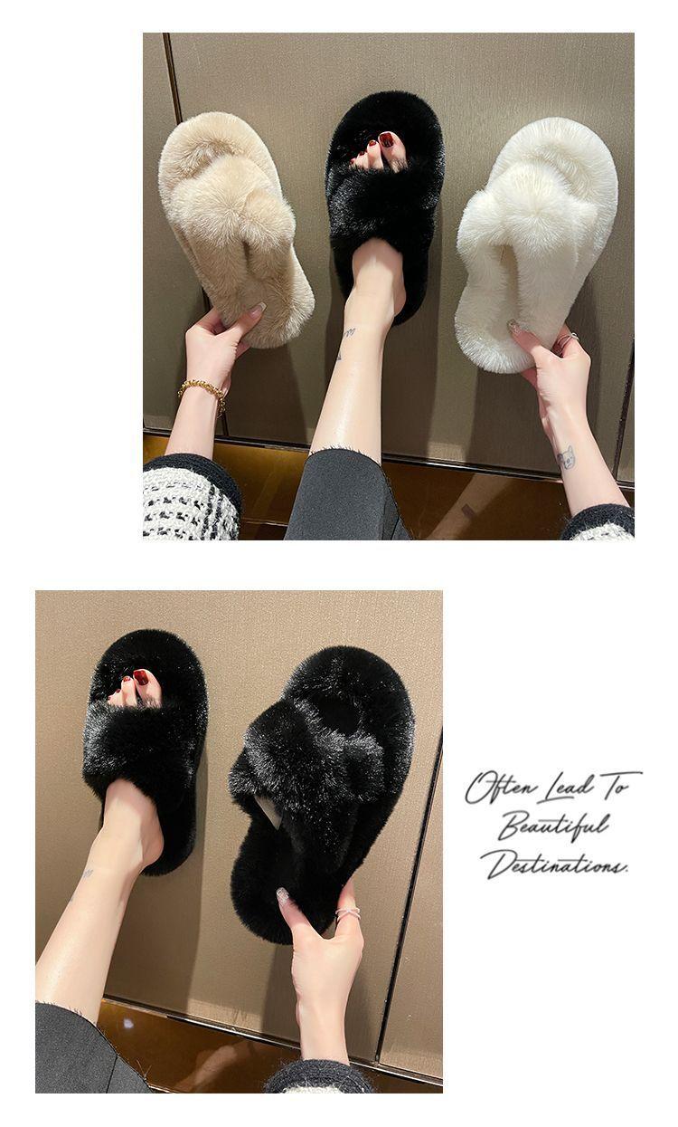 Product Introduction of Dép Lông Mịn, Đế Dày, Thắt Lưng Chéo, Nữ, Thích Hợp Cho Mùa Thu Và Mùa Đông, Có Thể Mặc Ngoài Trời, Đế Mềm, Dép Bông Gia Dụng, Hàng Mới Về 2024 Dép Lê Women DéP Slipper 15