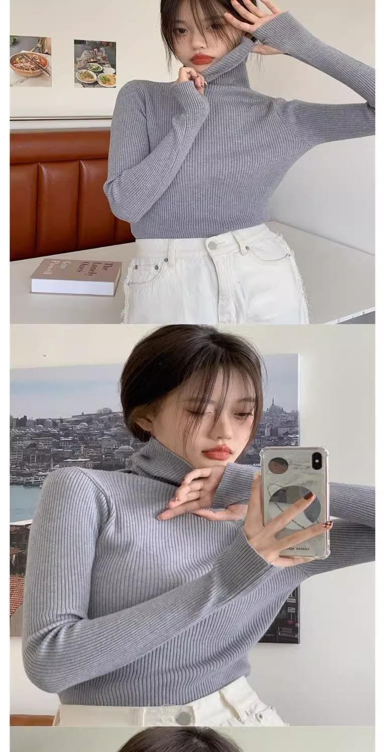 Product Introduction of Knitted Bottoming Shirt Padded Top Sweater Turtleneck Women's Autumn Best-Selling Fashionable Stylish Inner Wear Finger Fit Design Knitwear Womenswear 11
