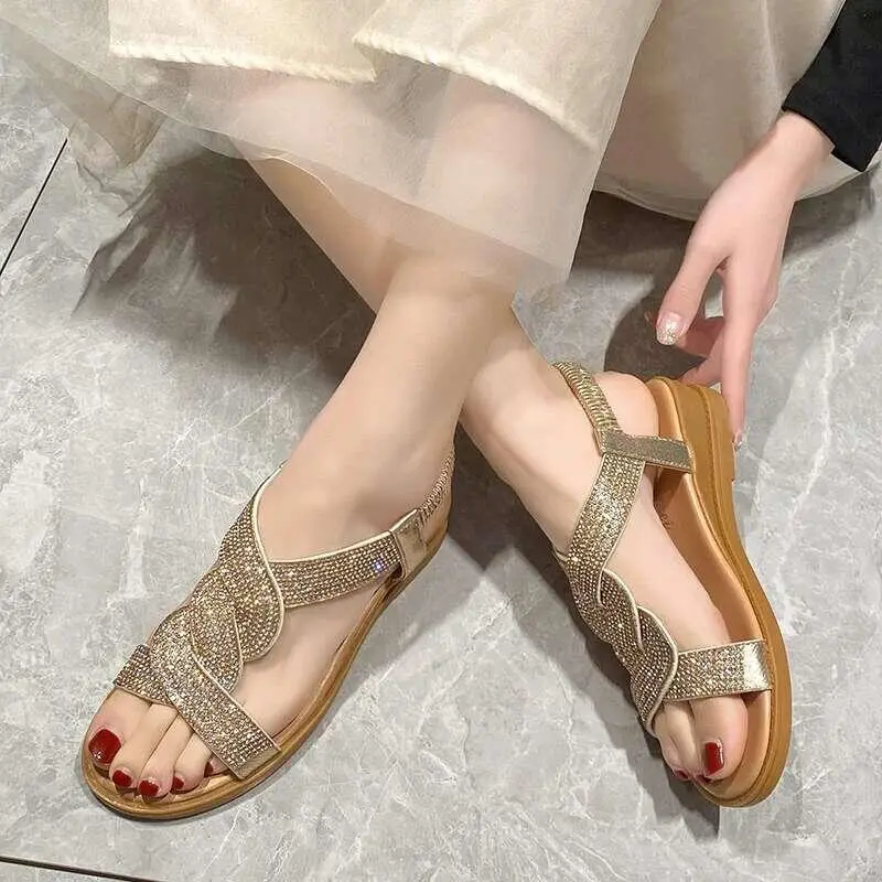 Giày Mùa Hè Đế Bằng Thời Trang, Cho Nữ, Mũi Tròn, Đồ Trang Trí Gót Dia, Kiểu Lười, Cỡ 35-42, Dép, Hàng Mới Về Năm 2024