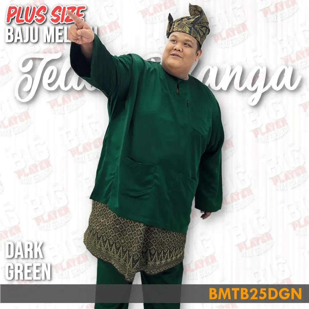 (3XL to 9XL) Plus Size Baju Melayu Teluk Belanga Sepasang Color Dark Green Code BMTB25DGN