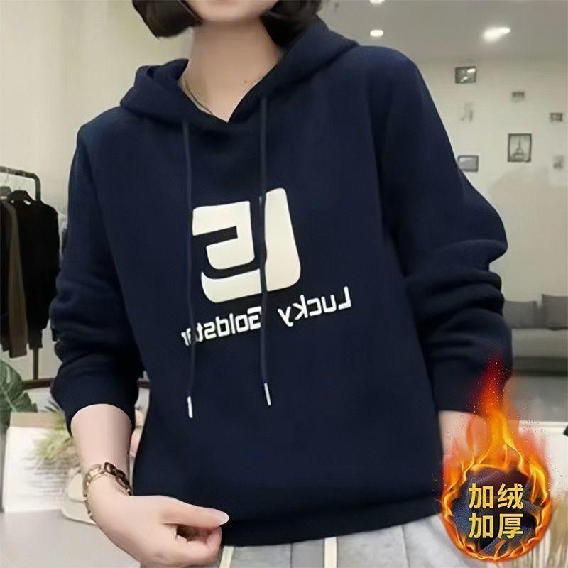 Áo Nỉ Có Mũ Trùm Đầu, Lót Lông Cừu, Dày Dặn, Dành Cho Nữ, Thời Trang Thu Đông, Phong Cách Hàn Quốc Mới, Dáng Rộng Rãi Và Bó Sát, Che Bụng, Áo Dày, Thời Trang, Năm 2024 6