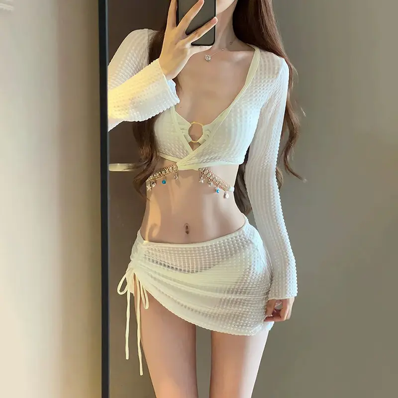 New High-Grade Swimsuit Women's Split Bikini Four-Piece Suit Bikini Sexy Long-Sleeved Sunscreen Hot Spring