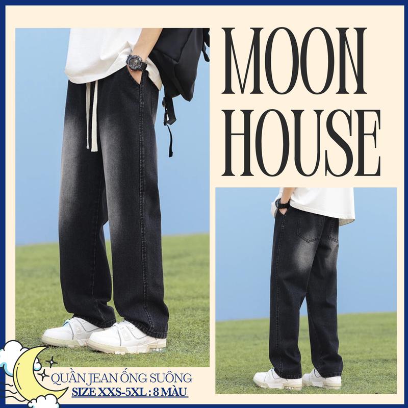 Quần jean bigsize ống rộng nam nữ cạp chun MOON HOUSE mã 09 WASH KHÓI có túi, dễ phối đồ Menswear Ong Pants dành cho mọi dáng người