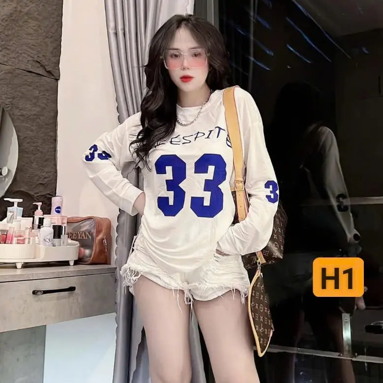 Áo thu đông dài tay cotton giấy Cổ Tròn Nữ