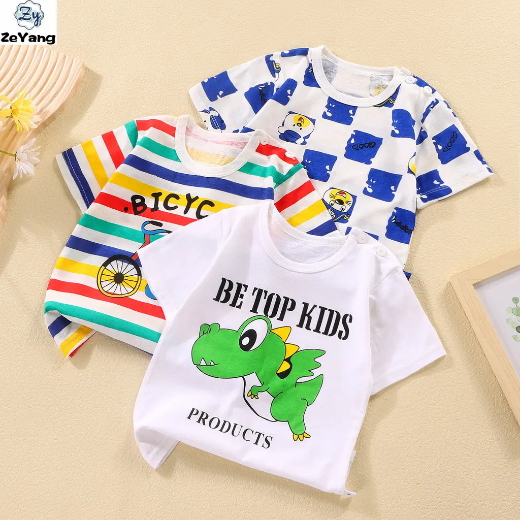 [ZY] 60-130 in stock, children's pure cotton short-sleeved T-shirt, casual short T baby fashion round neck T versatile top, fashionable children's clothing, fast delivery.