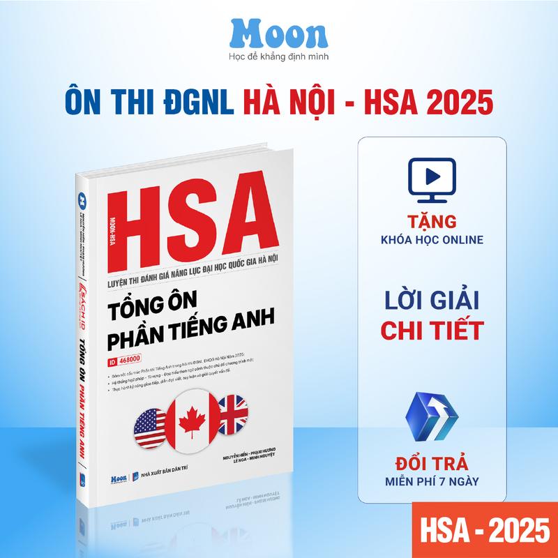  HSA 2025 - Tổng ôn phần tiếng anh sách ôn thi đánh giá năng lực Hà Nội Moonbook 