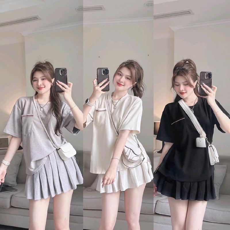 Set thun bigsize 45-90kg áo form rộng chân váy tennis có lót chất liệu thun gân tăm mặc mát