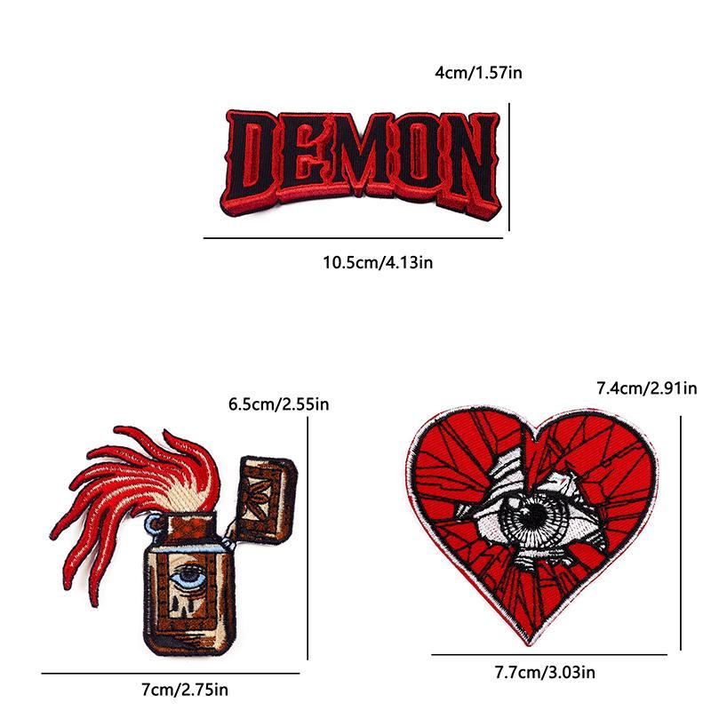 Cartoon Pattern Punk Series Style Embroidered Patch, 3 Counts/set Cute Heat Resistant Patch, DIY Decorative Sticker for Jacket, Jeans 1