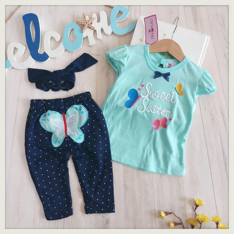 Littlekey-Termurah dan Bisa COD! Setelan Baju Bayi Perempuan Premium "SWEET SISTER" Allsize Baby 3-12 Bulan Free Bandana/Setelan Bayi Perempuan 1