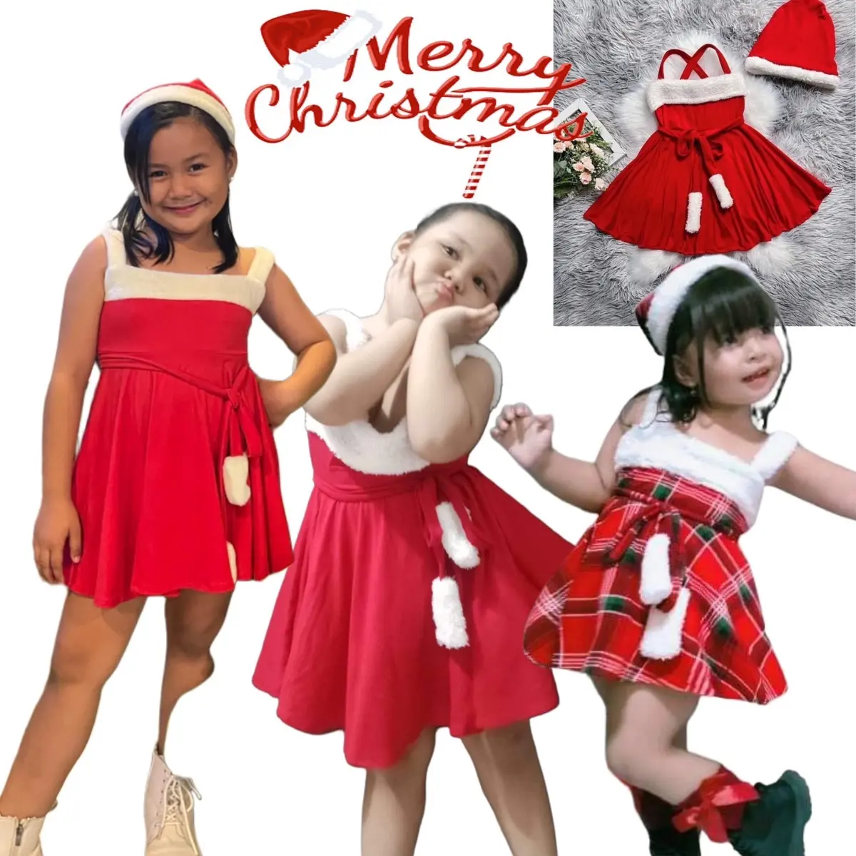 CHRISTMAS 2in1 TALA FUR DRESS WITH BELT AND SANTA HAT COSTUME