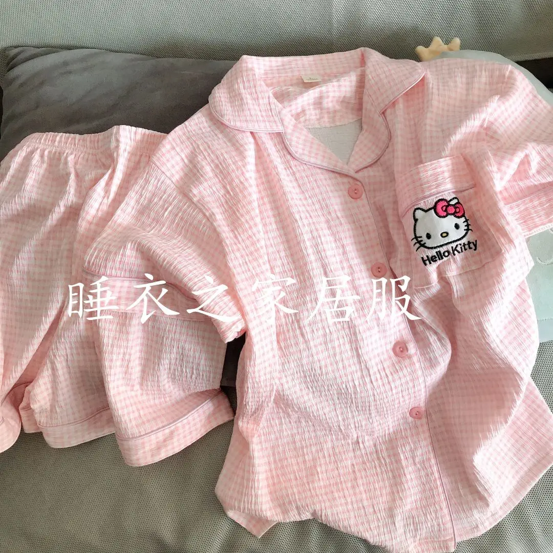 Bộ Đồ Ngủ Hello Kitty, Phong Cách Nhật Bản, Thiết Kế Kẻ Sọc Dễ Thương, Thích Hợp Cho Bé Gái, Trang Phục Mùa Hè, Phong Cách Hoạt Hình, Trang Phục Thường Ngày, Bán Chạy Trên Internet, Lý Tưởng Cho Sinh Viên Ký Túc Xá