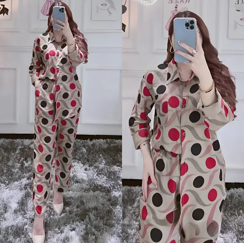 One Set Namira Polka Busui Full Kancing Setelan Rayon Panjang Handmade Kerah V Neck Model Kemeja Kekinian 2024 by Daster Batikku 4