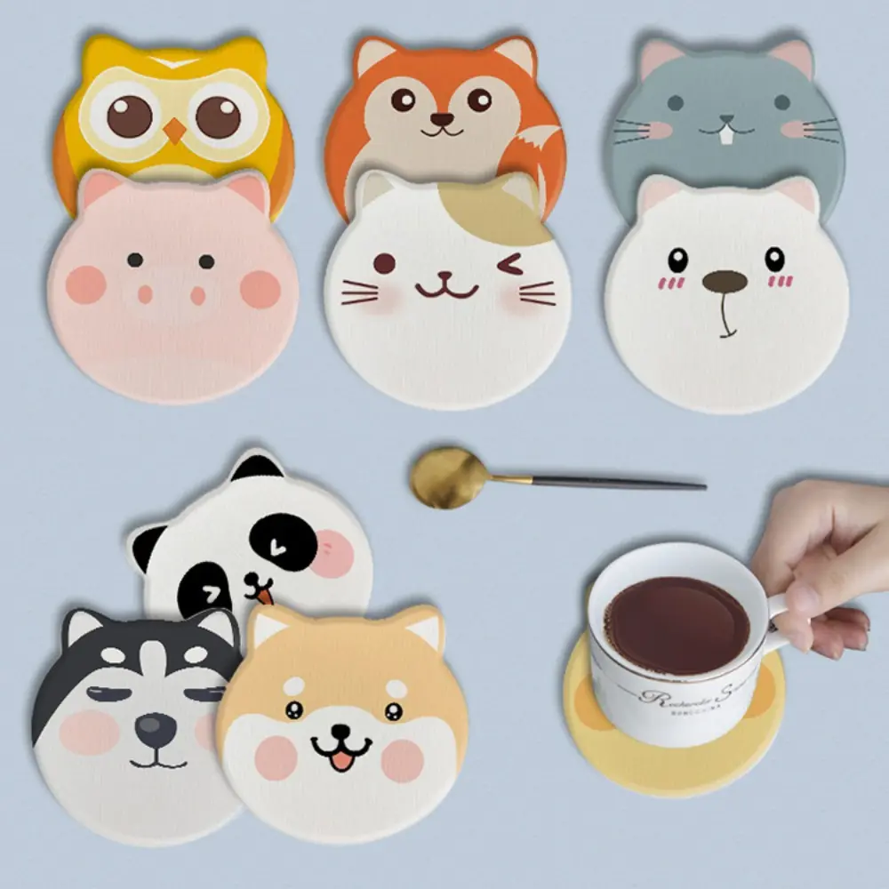 Creative Cute Animal Coaster Circular Diatomite Insulated Dining Table Mat Gift Anti Slip Kitchen Water Absorbing Mat Home Restaurants and Bars