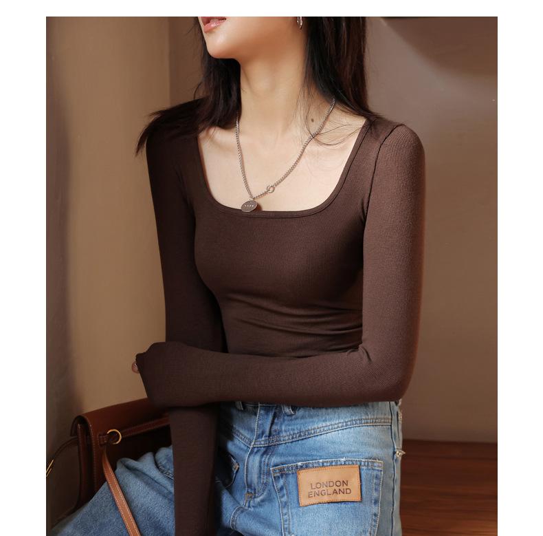 Product Introduction of 2025 Spring, Summer, Autumn Bottoming Shirt Black Low-Neck Women's Spring and Autumn Tops Long Sleeve Inner Wear Korean Style Slim Fit 4