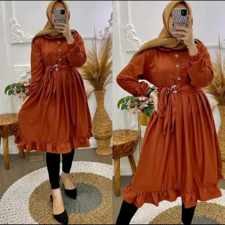 asf tunik pakian wanita terbaru 2024 terbaru tunik virall tiktok Airflow Muslim Atasan Panjang Crinkle Kancing 0