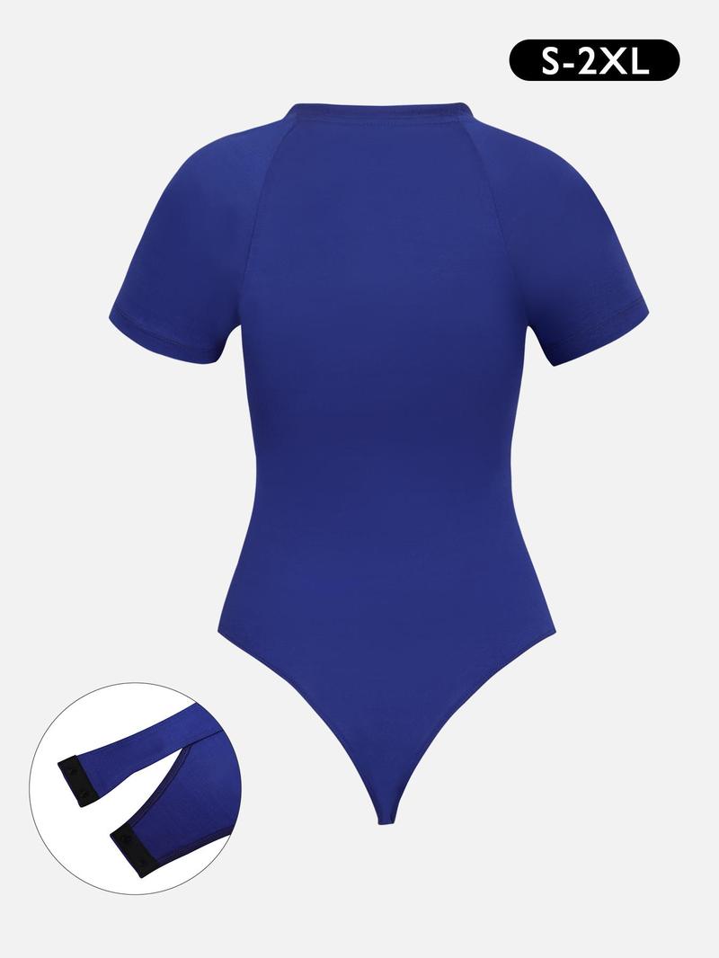 Product Introduction of Women's Solid Asymmetrical Neck Bodysuit, Casual Comfy Short Sleeve Bodysuit for Daily Wear, Ladies Clothes for Summer 4