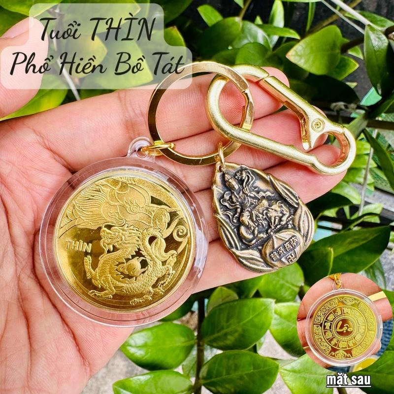 Móc khóa 12 Con Giáp Phong Thủy - Mặt Chữ LỘC - Đi cùng Thẻ bài Đồng Thau 8 Vị Phật Hộ Mệnh Phù Trợ 12 Con Giáp, tặng kèm bao lì xì đỏ