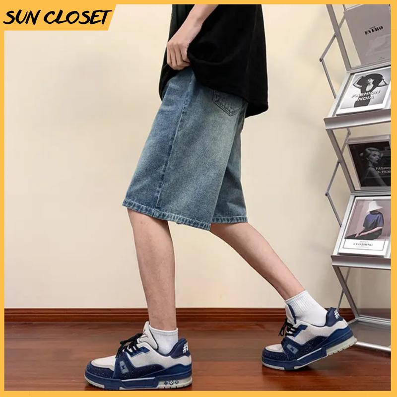 Quần short jean nam nữ SUN CLOSET S2 Wash Xanh Đậm đa dạng mẫu mã năng động thoải mái Menswear Ong Pants Có Túi Loang 3