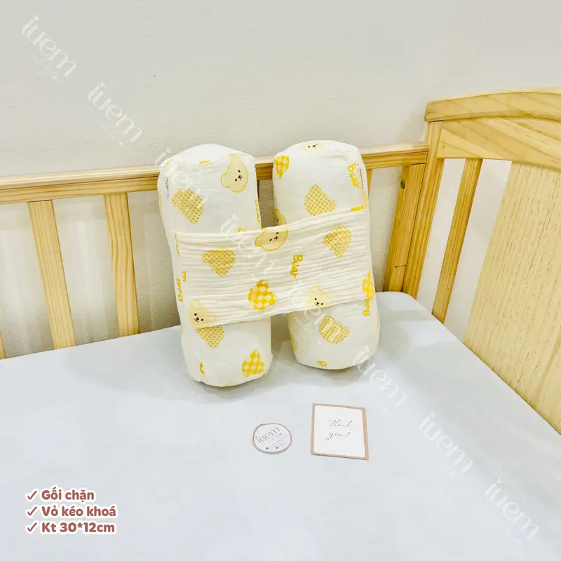 iuem gối chặn sơ sinh vải xô Muslin mềm thoáng, lõi bông chắc chắn, giúp bé sơ sinh không bị giật mình, 2