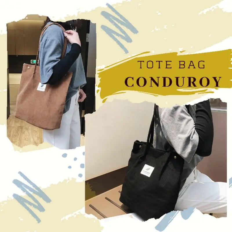 TOTE BAG KULIAH CONDUROY IMPORT TAS SELEMPANG WANITA TOTEBAG KULIAH KERJA KOREA MURAH SLEMPANG - TB077 Pink