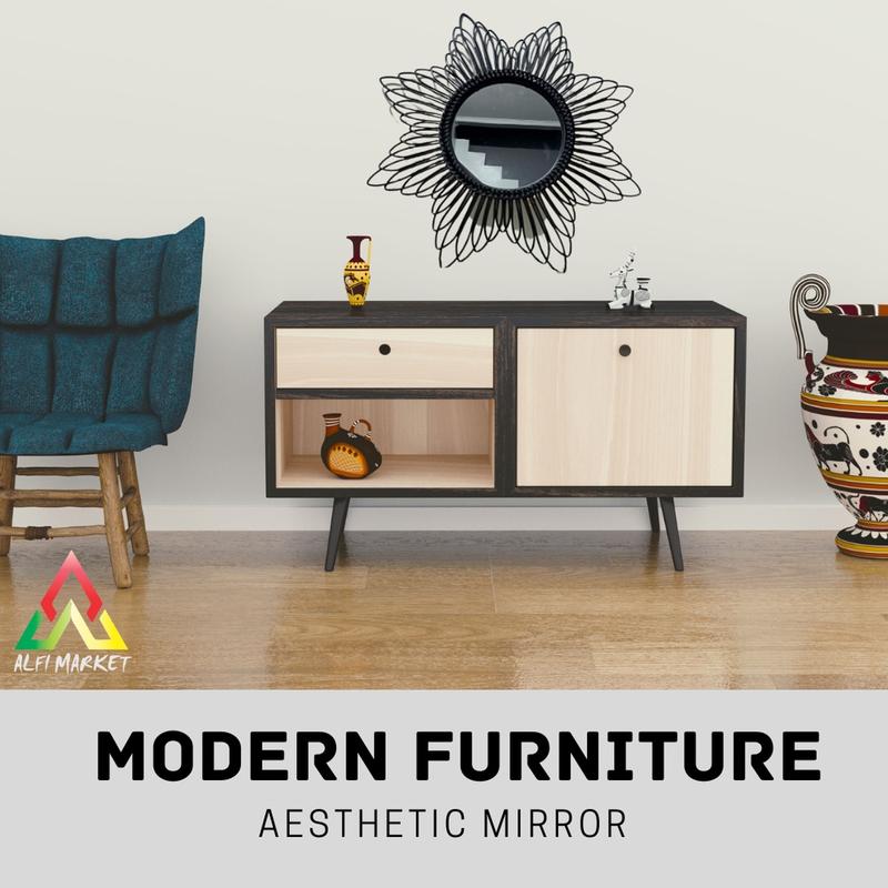 Kaca Rotan Kombinasi | Cermin Cantik Warna | Aesthetic Mirror | Cermin Hias Berwarna | Kaca Hiasan Dinding | Kaca Home Decor 5