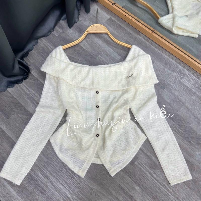 Áo len dài tay áo dệt kim cho nữ chất mongtoghi thiết kế cổ vuông sẻ tà