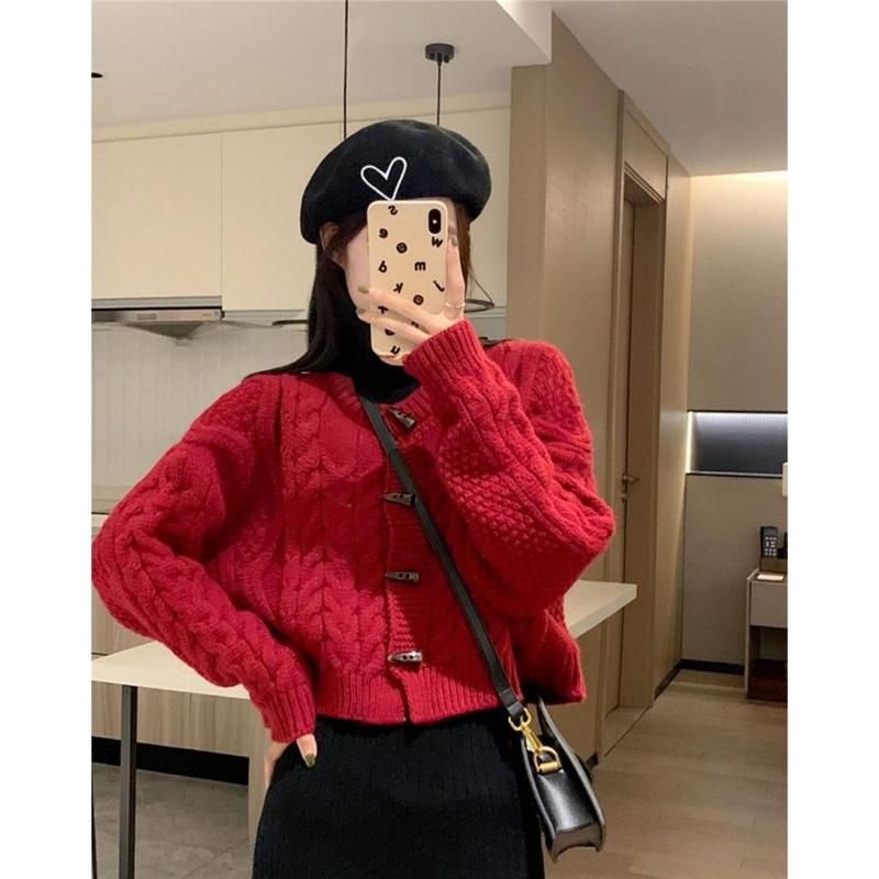  Áo khoác cardigan len kiểu dáng croptop phối khuy sừng hottrend Hàn Quốc hàng QCCC MIHN SP207 