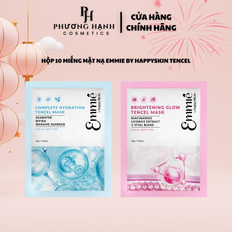 KOL Hộp 10 Miếng Mặt Nạ TENCEL Emmie By Happy Skin Dưỡng Trắng Cấp Ẩm Chuyên Sâu 23g