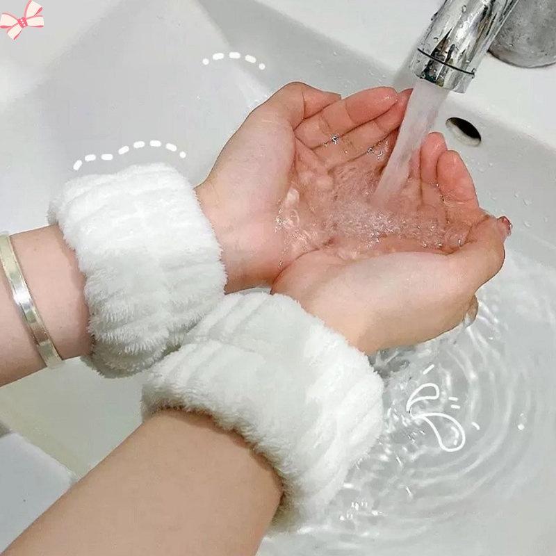 Băng Đô Đeo Cổ Tay Rửa Mặt Vải Flannel Co Giãn Thấm Hút Tốt Chống Tràn Nước Vào Tay Áo