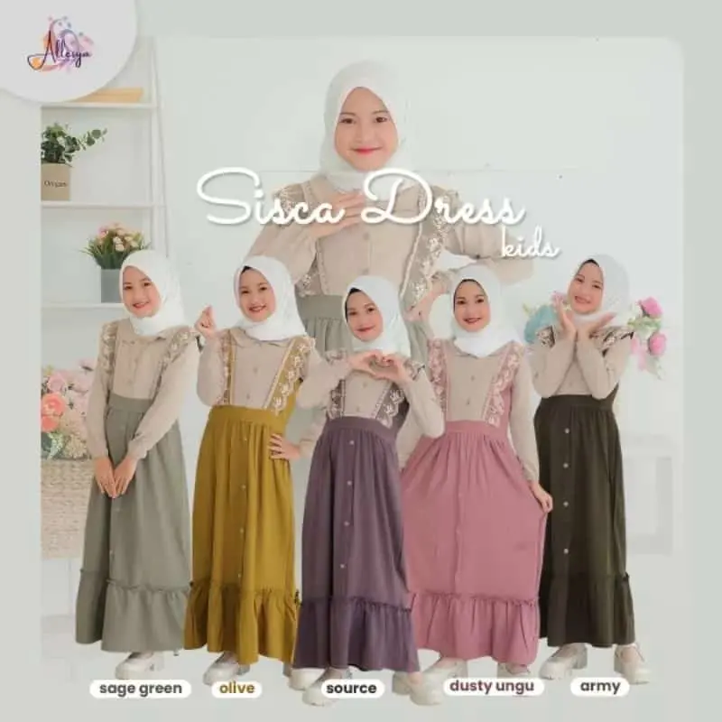 Gamis Sisca Kids Dress ori Alleya / Matt Tiffany Twill Muslim Renda Baju Wanita