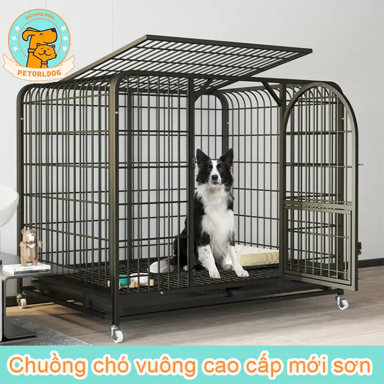 chuồng chó size lớn , Lồng chó ống vuông, chó vừa và lớn, cửa lớn và nhỏ, vòm Ba màu，lồng nuôi chó