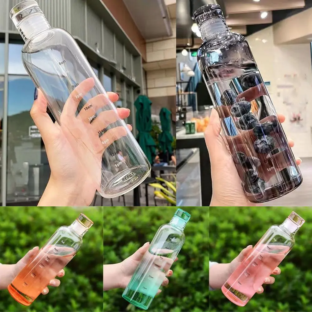 New Transparent With Time Scale Water Bottle Couple Plastic Portable Water Container Leakproof W2Z8
