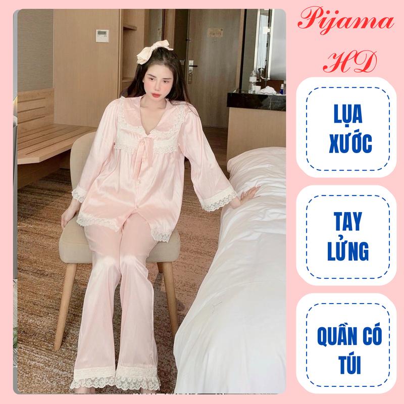 Product Introduction of [Form Rộng Áo Tay Lửng] Bộ Pijama Nữ Thiết Kế Tiểu Thư 3, Chất Liệu Lụa Xước Voi Gồm 3 Màu Đen, Hồng, Trắng Kem - PIJAMA HĐ Nhung Nho Màu Hồng 3