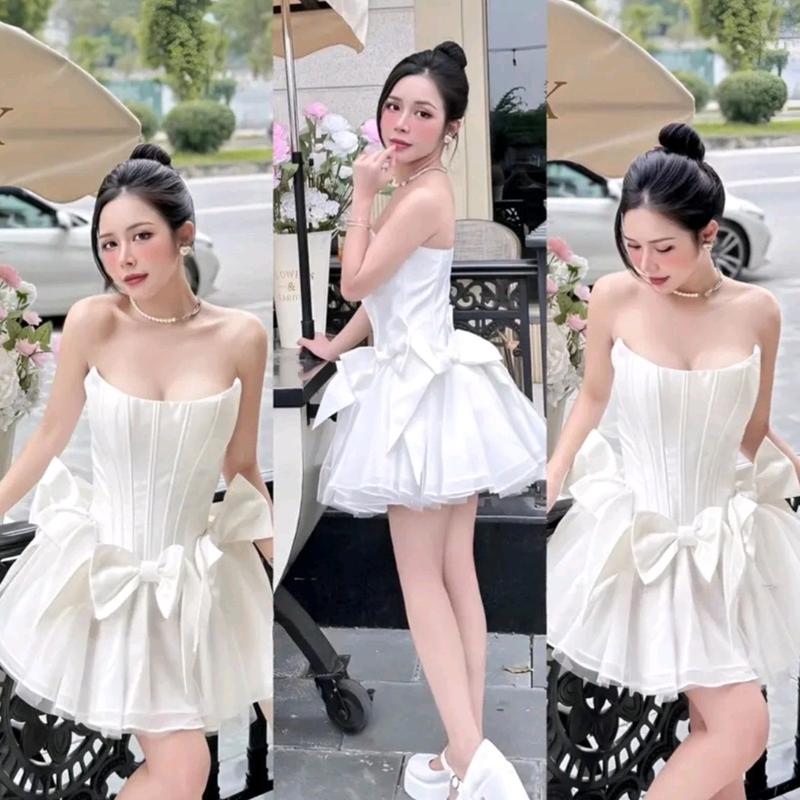 Váy corset cúp ngực đính nơ dự tiệc sang chảnh Nữ hàn quốc cái nơ