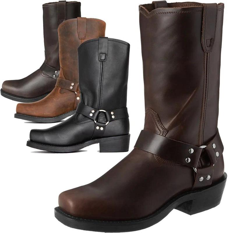 Product Introduction of Retro Cowboy Mid Calf Western Pu Leather Man Slip on Shoes Winter Knight Booties Plus Size 39-48 Zapatos Hombre Chelsea Men 20