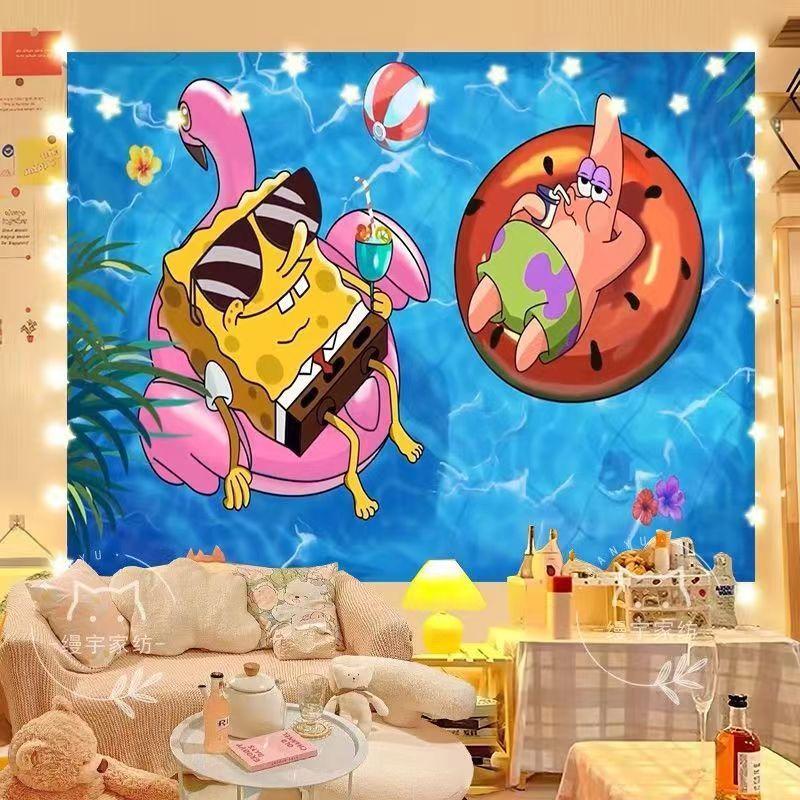Bedside hanging cloth Spongebob room decoration tapestry dormitory renovation background cloth decoration hanging painting wall cloth 5