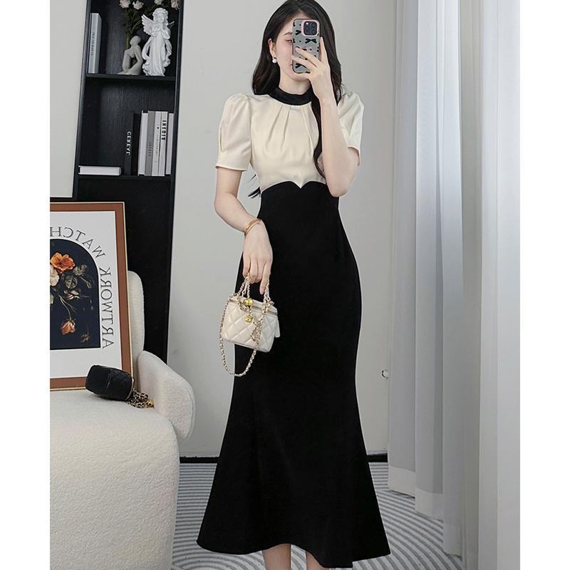 Váy nữ liền thân, Đầm nữ dáng dài Navie, hàng thiết kế Oni.Clothes, tay ngắn form bồng, tôn eo hack dáng Women Dress