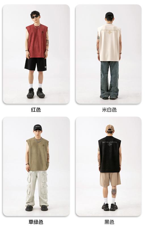 Product Introduction of Lotin Suede Thin Sports Vest Men's 2024 Summer New Sleeveless T-shirt American Letter Printed Casual Waistcoat 4