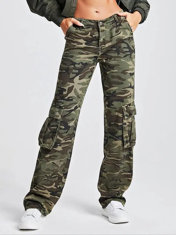Women's Camo Print Straight Leg Jeans, Street Fashion Casual Denim Pants for Daily Wear, Ladies Bottoms for All Seasons 0