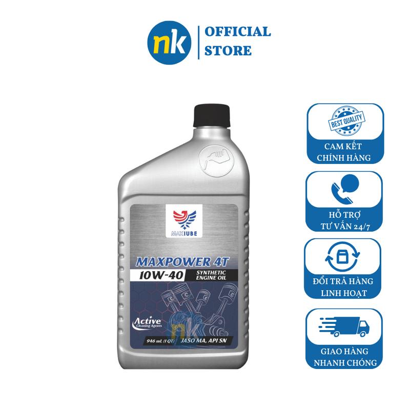 Nhớt tổng hợp MAXLUBE MAXPOWER 10W40 946ml dành cho xe số côn tay mô tô PKL sử dụng 3000km nhớt xanh - Nhập Khẩu Mỹ Dầu Nhớt Dầu