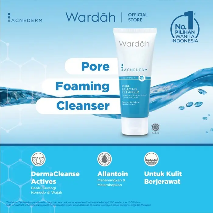 NEW! Wardah Acnederm Salicylic Acid Zinc Acne Clearing Low pH Foaming Cleanser 4