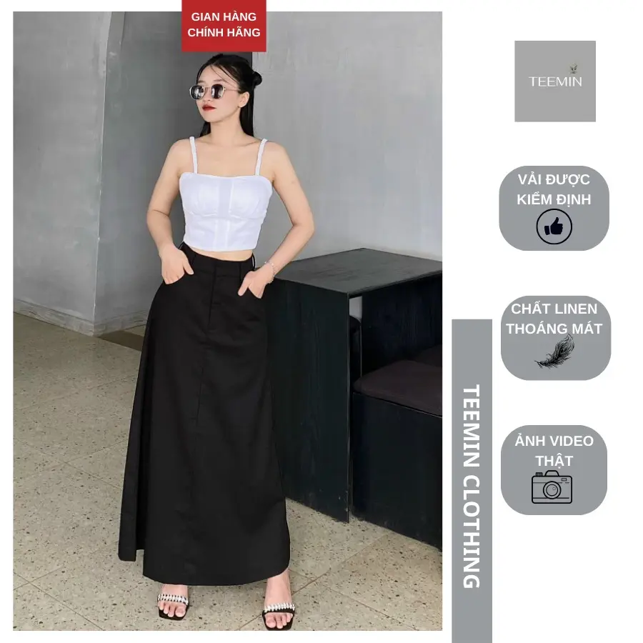 Chân váy dài Linen cao cấp hack dáng - Teemin (ảnh chính chủ shop chụp) Nữ