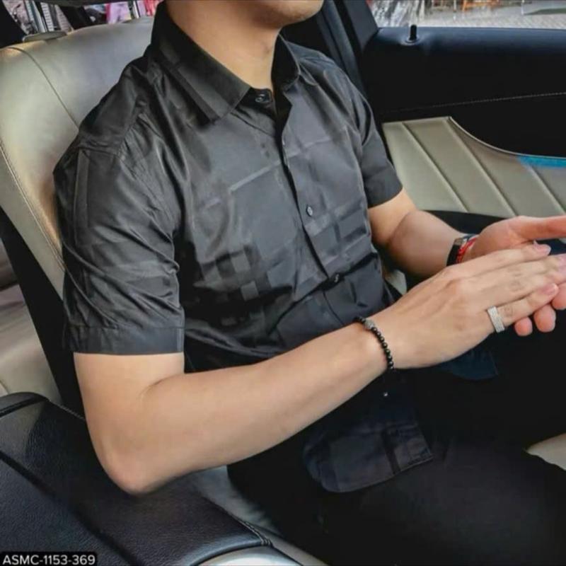 Áo Sơ Mi Vải Lụa Phối sọc chìm Sang Trọng Qúy Phái. Menswear Nam Shirt Có Cổ Trắng 2
