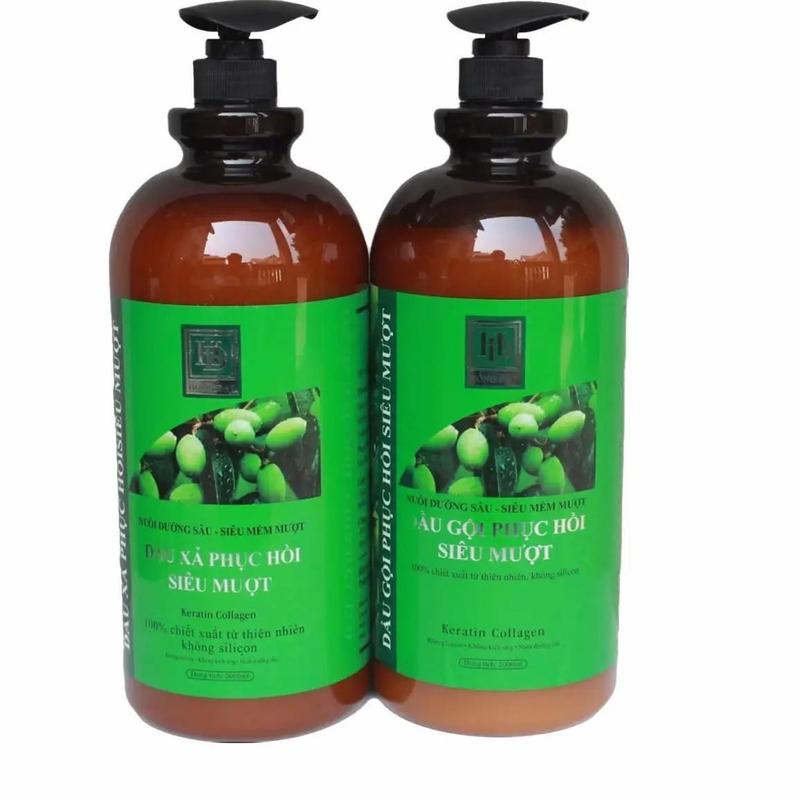  Cặp dầu gội đầu hd hồng đạt keratin collagen phục hồi siêu mượt 2000ml Women Nữ 