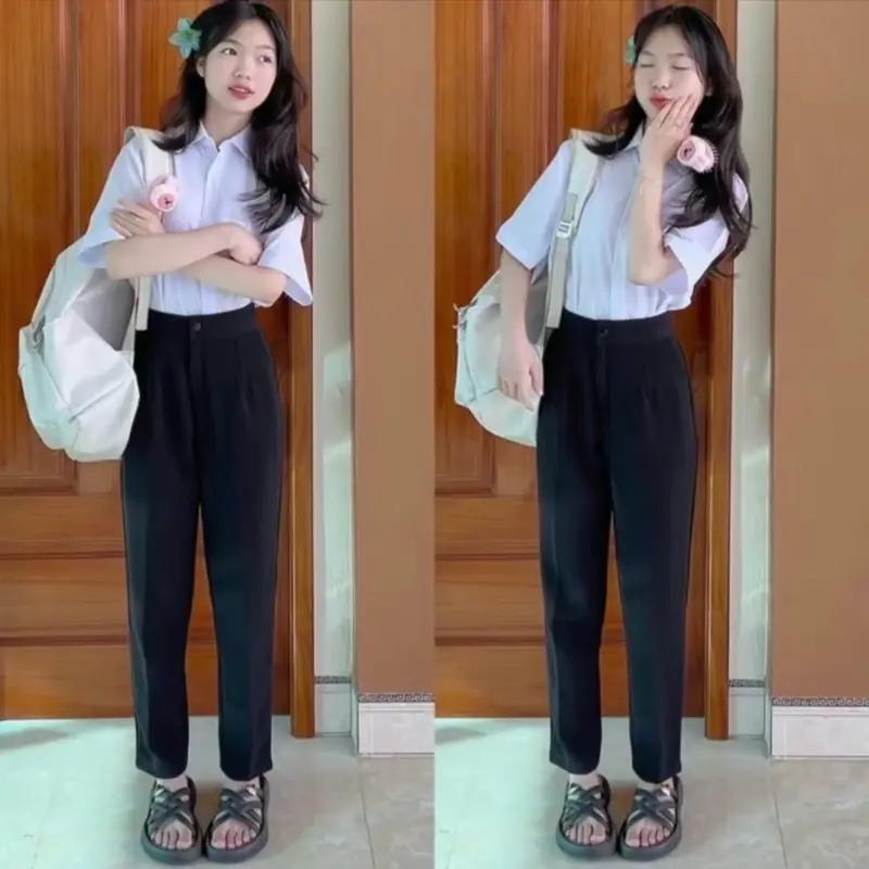 [ 1Khuy ] Quần Tây Nữ Lưng Cao 1 Cúc Có Đỉa Sơ Vin Cạp Cao Màu Đen 0