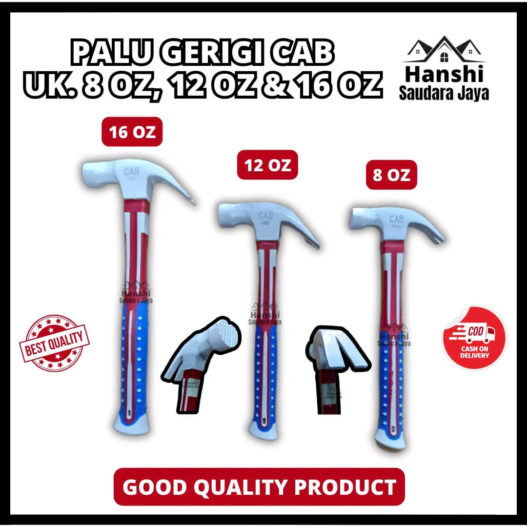 Palu kambing Magnet Gerigi 8 oz 12 oz 16 oz / Palu Tukang Gerigi Gagang Fiber Karet CAB