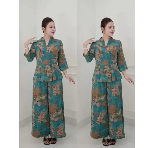 Đồ bộ trung niên, đồ bộ mặc ở nhà cho các mẹ,quần lửng suông, chất lụa nhập co dãn nhẹ,mềm mịn thoáng mát ( Ms52 ) 1